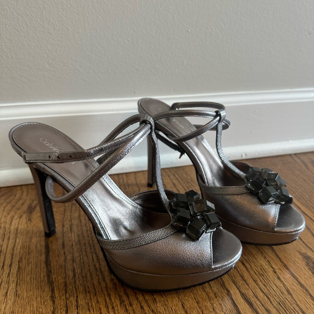 Calvin Klein Metallic Heels with Black Accents
